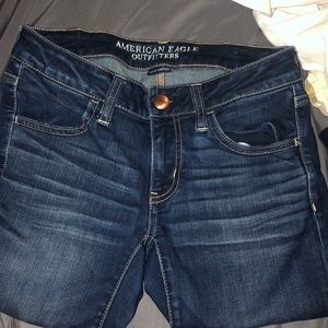 Low rise dark wash skinny jeans